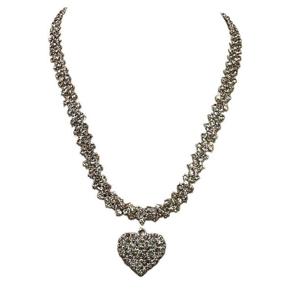 NEW Rhinestone Heart Pendant Chain Necklace - Picture 5 of 12